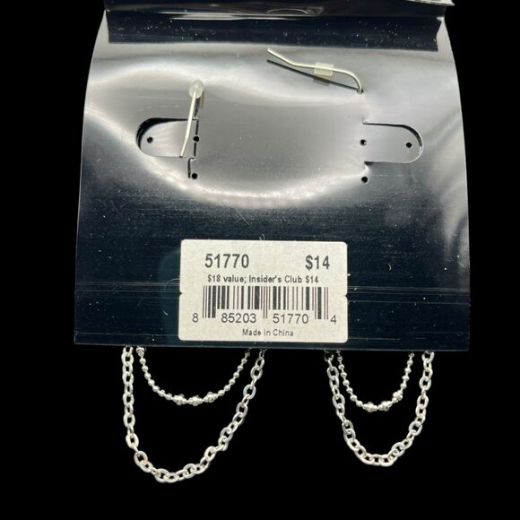 Vintage Cookie Lee Earrings 3-Strand Chain‎ Hoop Dangle Silver Tone NEW - Picture 5 of 6